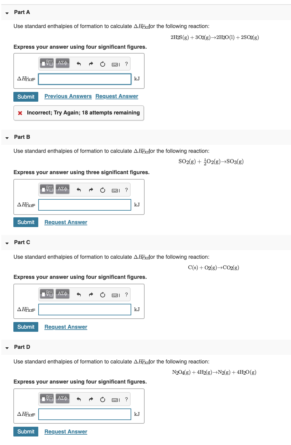 Solved Part A Use Standard Enthalpies Of Formation To Chegg Com