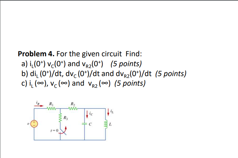 Solved Problem 4. For The Given Circuit Find: A) I (0+) | Chegg.com