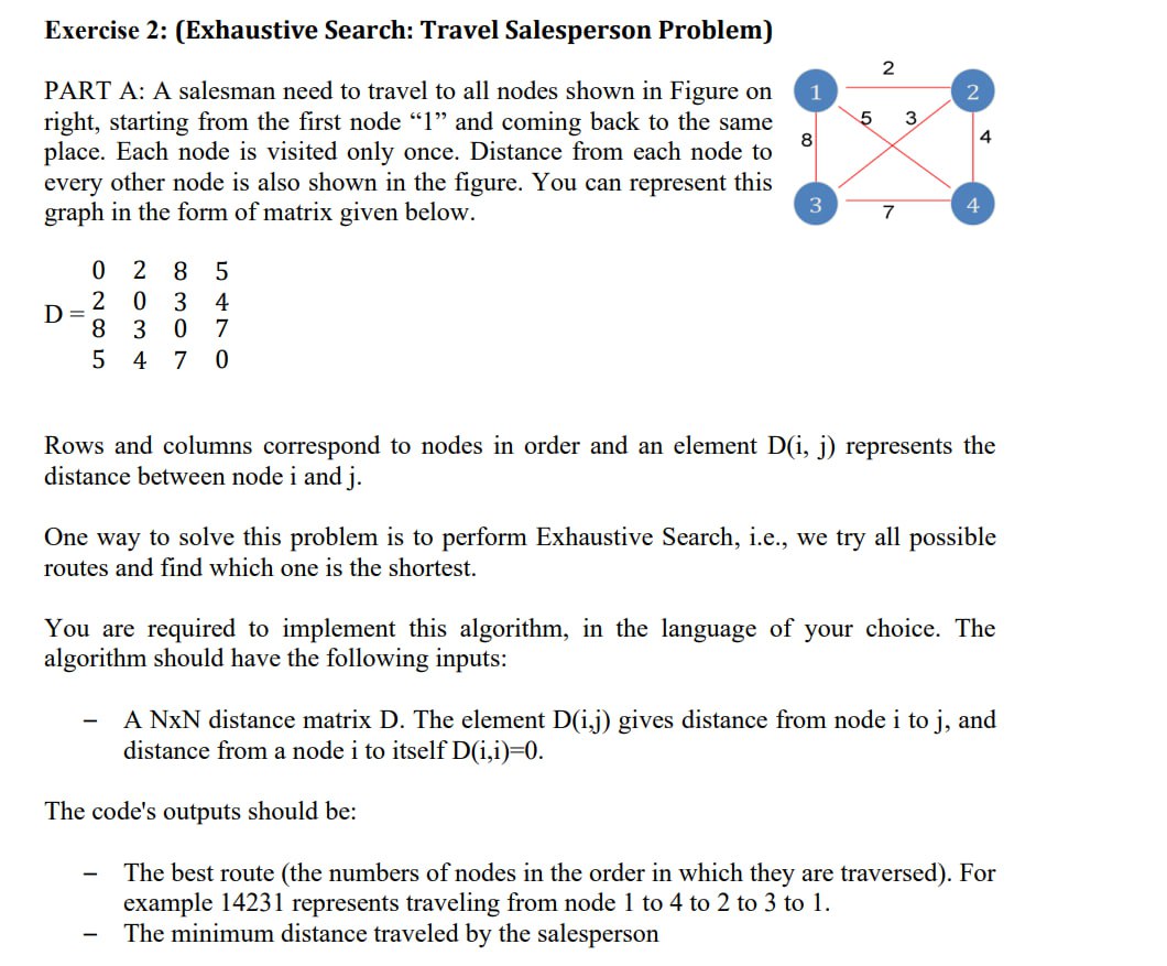 Solved Exercise 2: (Exhaustive Search: Travel Salesperson | Chegg.com