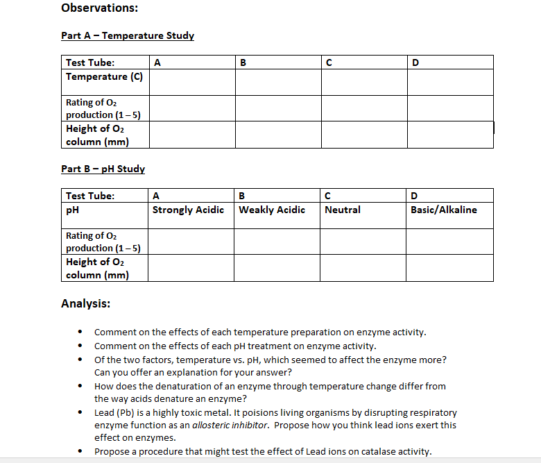 SBI4U Biology Enzyme Activity Lab Introduction Many