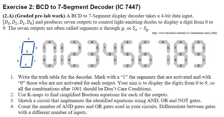 Solved Exercise 2: BCD to 7-Segment Decoder (IC 7447) (2.A) | Chegg.com