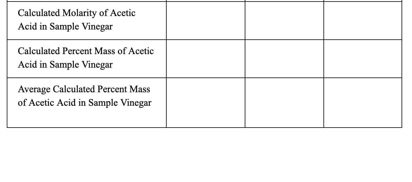 Solved Determination of Acetic Acid Concentration in Vinegar