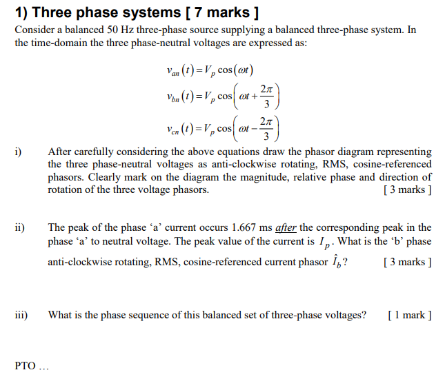 Solved 1) Three phase systems [ 7 marks ] Consider a | Chegg.com