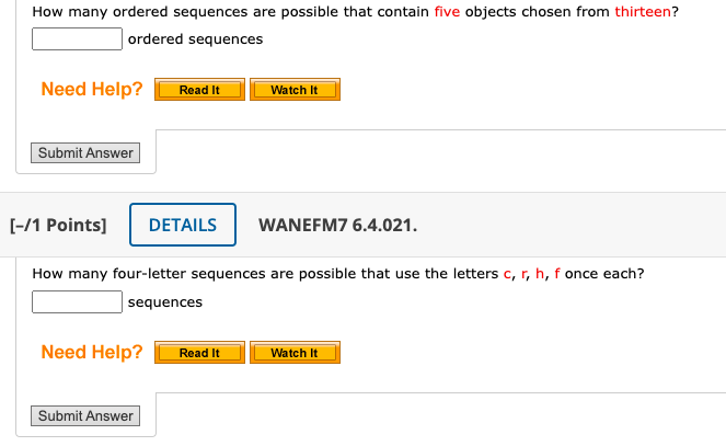 Solved How Many Ordered Sequences Are Possible That Contain | Chegg.com