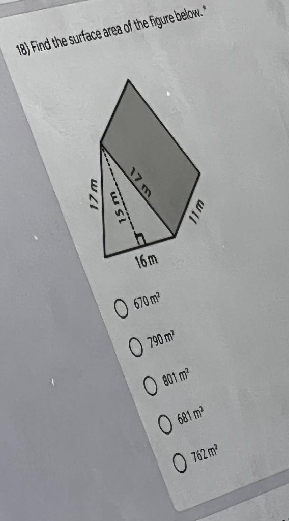 Solved 18) Find the surface area of the figure below.* 17m | Chegg.com