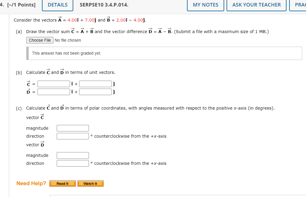 Solved Consider the vectors A=4.00i^+7.00j^ and | Chegg.com