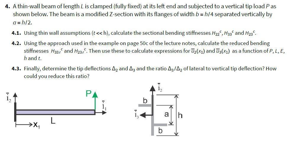 Solved 4. A thin-wall beam of length L is clamped (fully | Chegg.com