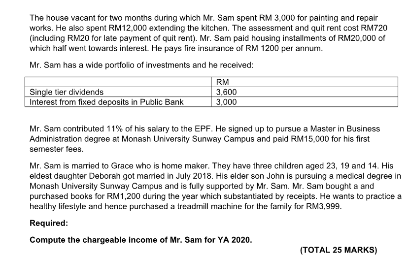 Mr Sam Is A Malaysia Resident Employed As A General Chegg Com