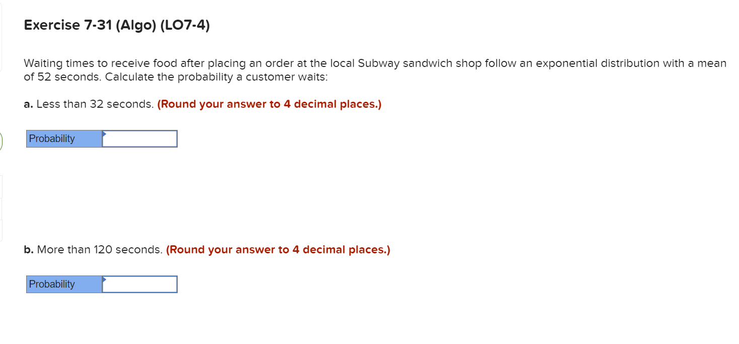 Solved Waiting times to receive food after placing an order