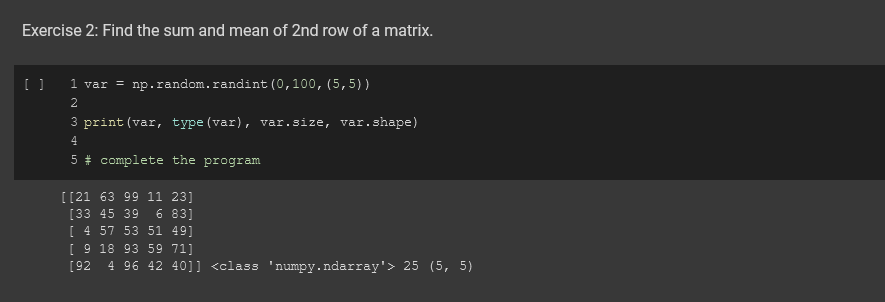 Solved **Find the sum and mean of 2nd row of a matrix | Chegg.com
