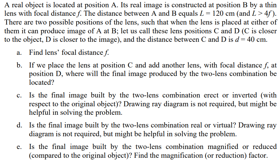 Solved A real object is located at position A. Its real | Chegg.com