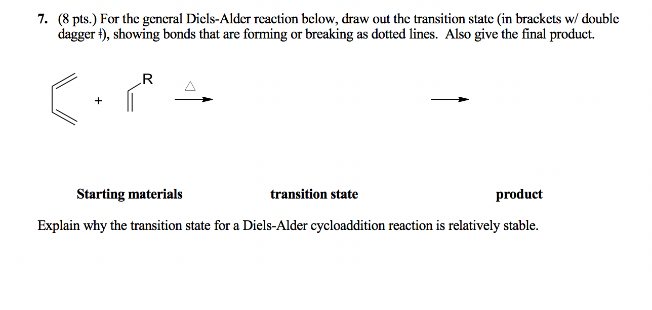 Solved 7. (8 pts.) For the general Diels-Alder reaction | Chegg.com