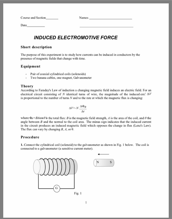 Solved Course and Section Names, Date INDUCED ELECTROMO TIVE | Chegg.com