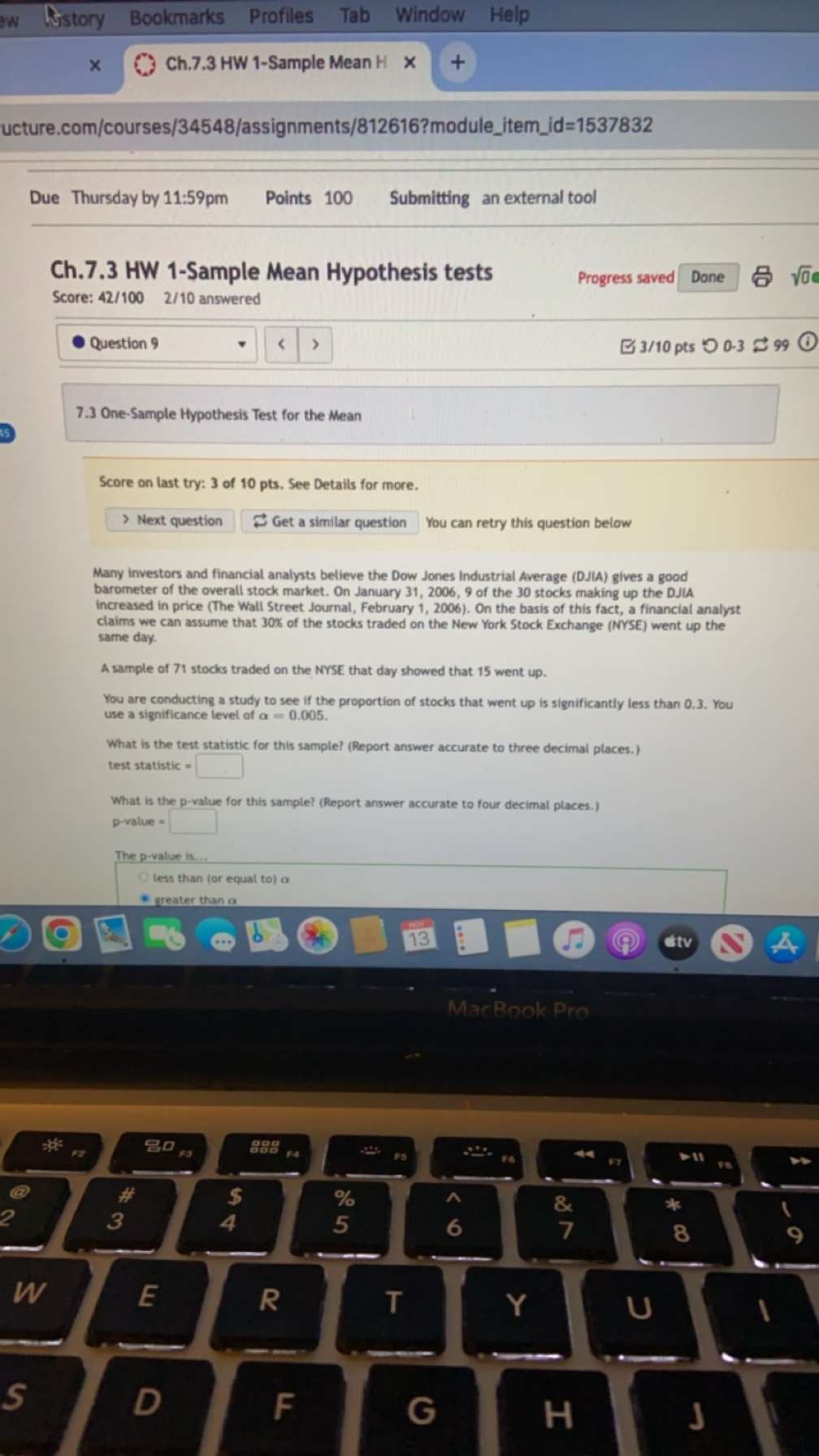 Solved 7 3 one sample hypothesis test for the meanscore on chegg