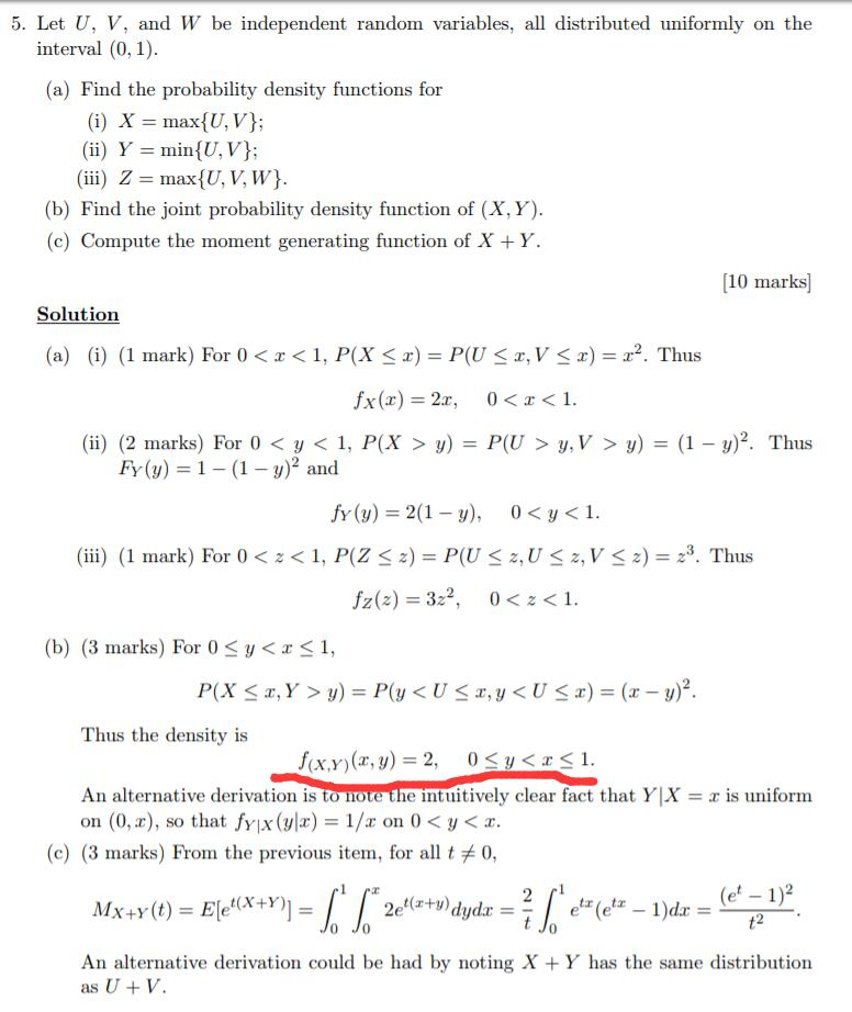 Solved 5 Let U V And W Be Independent Random Variables Chegg Com