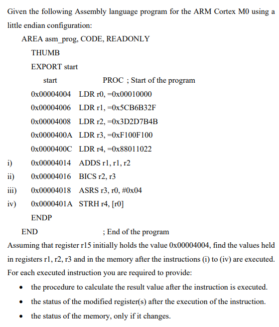 Solved Given the following Assembly language program for the | Chegg.com