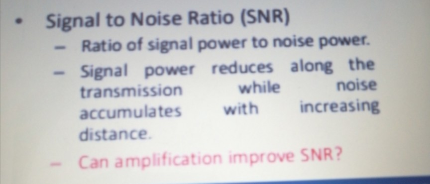 Solved Signal to Noise Ratio (SNR) Ratio of signal power to | Chegg.com