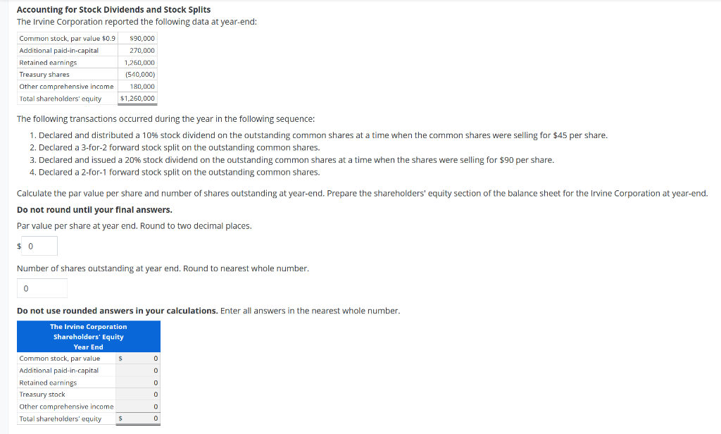 Solved Accounting For Stock Dividends And Stock Splits The | Chegg.com