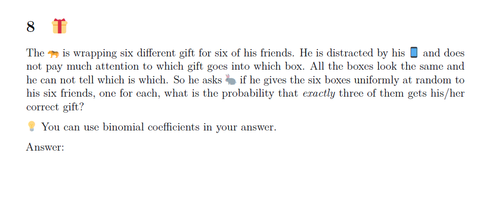 Solved The wh is wrapping six different gift for six of his | Chegg.com