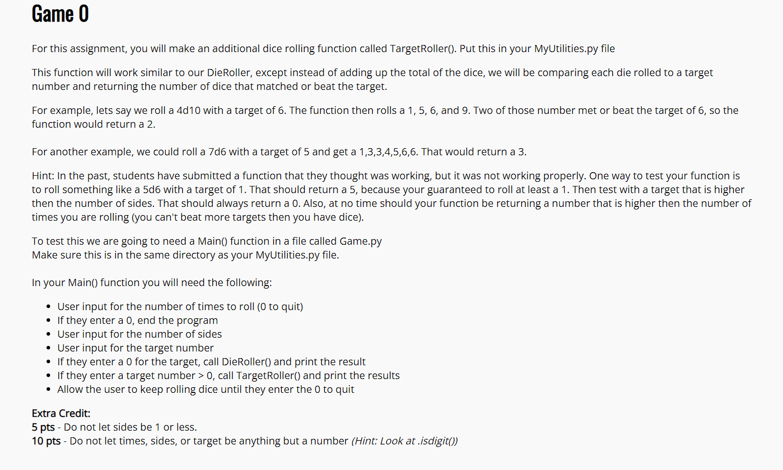 Solved Game 0 For this assignment, you will make an | Chegg.com