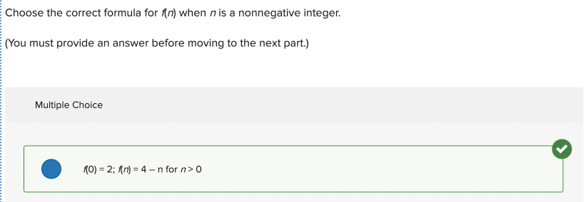Choose the correct formula for f(n) when n is a | Chegg.com