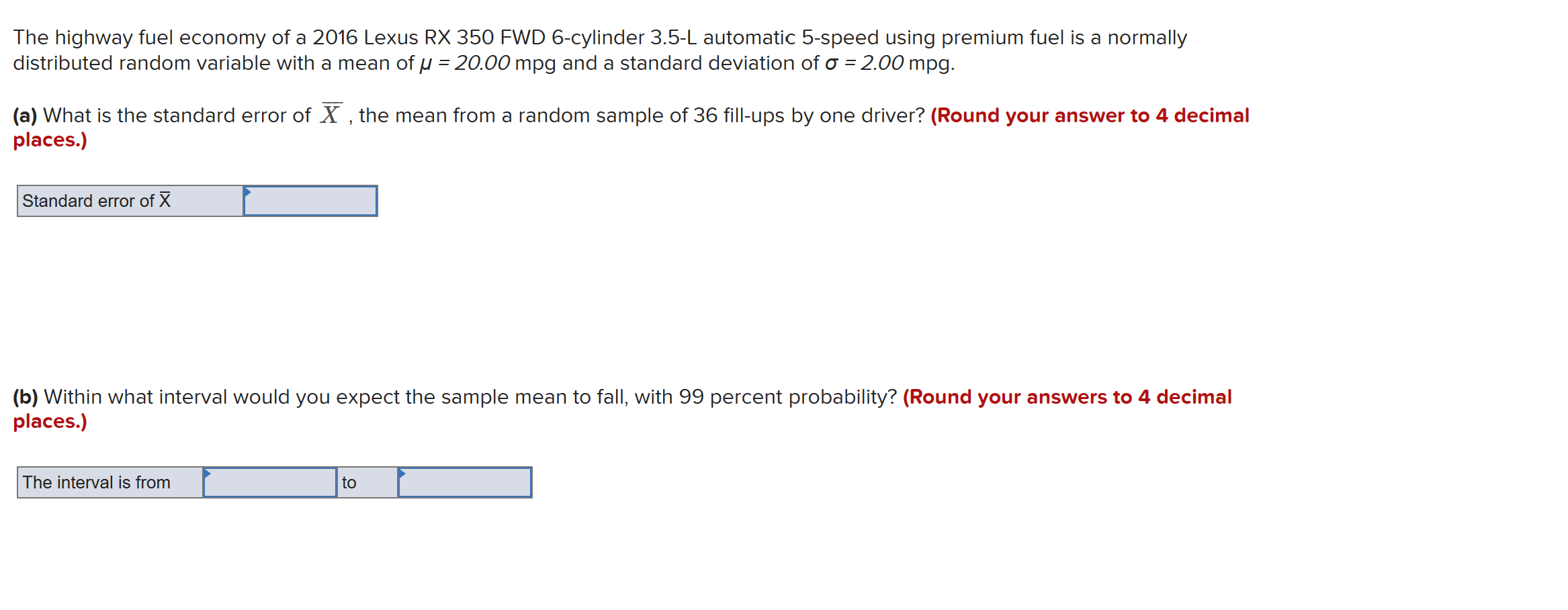 Solved The Highway Fuel Economy Of A Lexus Rx Fwd Chegg Com