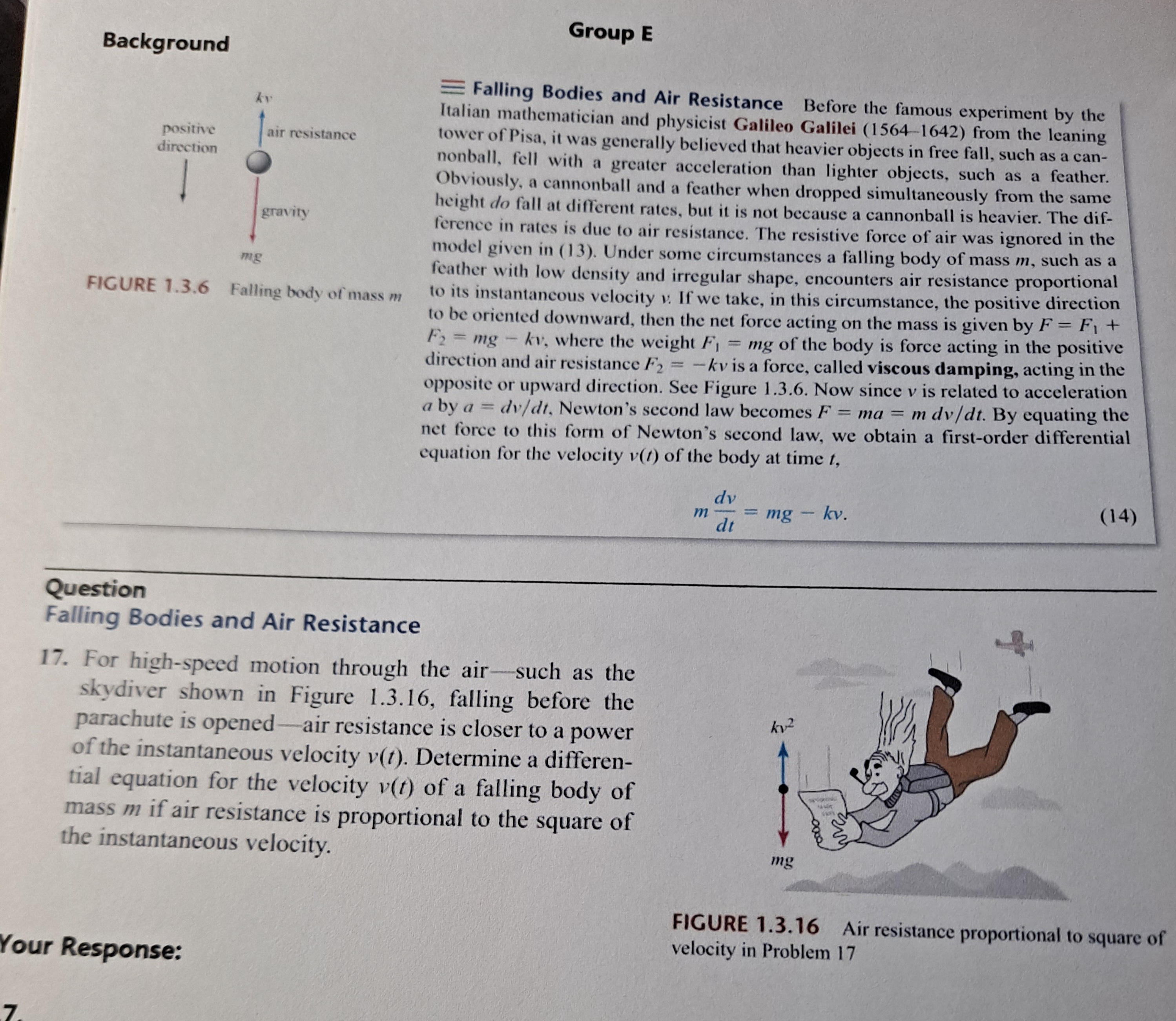 Solved BackgroundFIGURE 1.3.6 ﻿Falling body of mass mGroup | Chegg.com