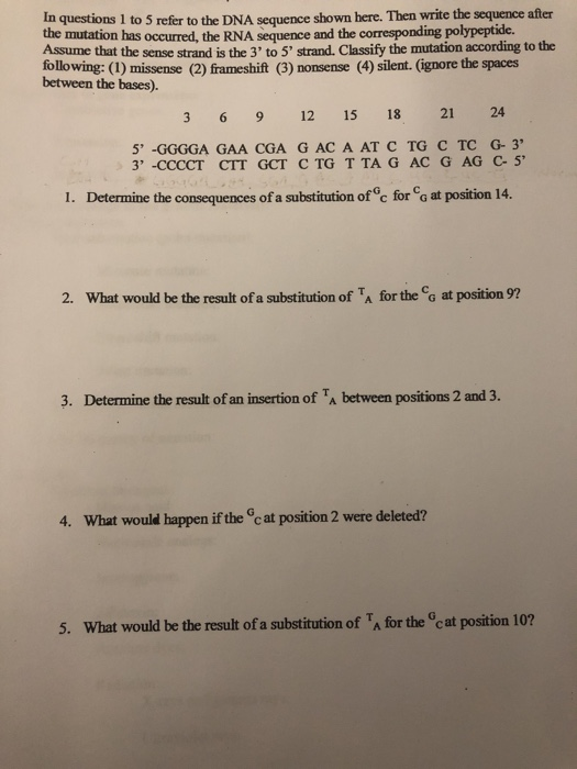 Solved In questions 1 to 5 refer to the DNA sequence shown | Chegg.com