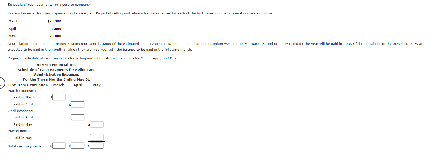 Solved Schedule of cash payments for a service company | Chegg.com