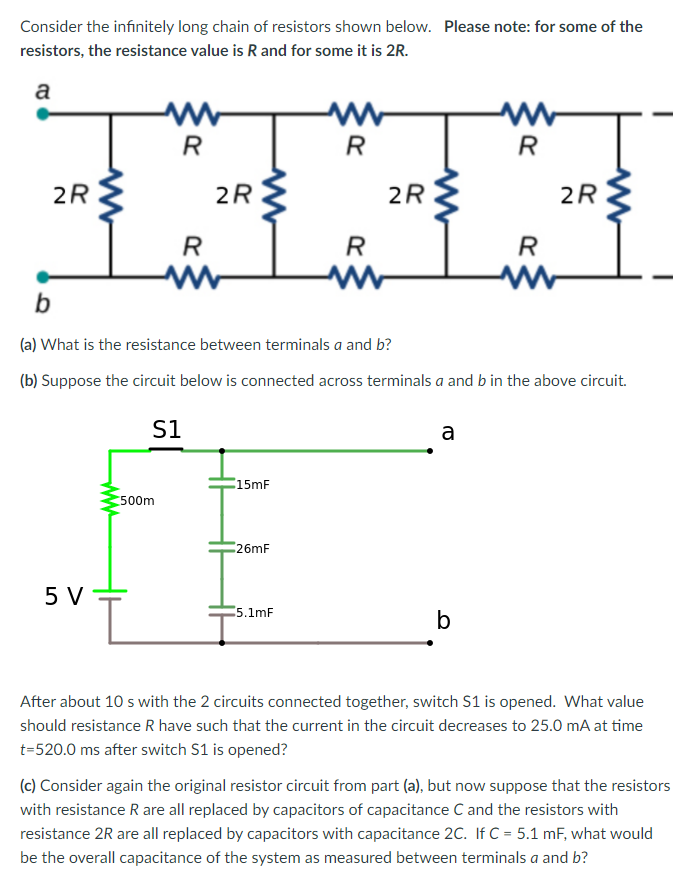 Solved Consider the infinitely long chain of resistors shown | Chegg.com
