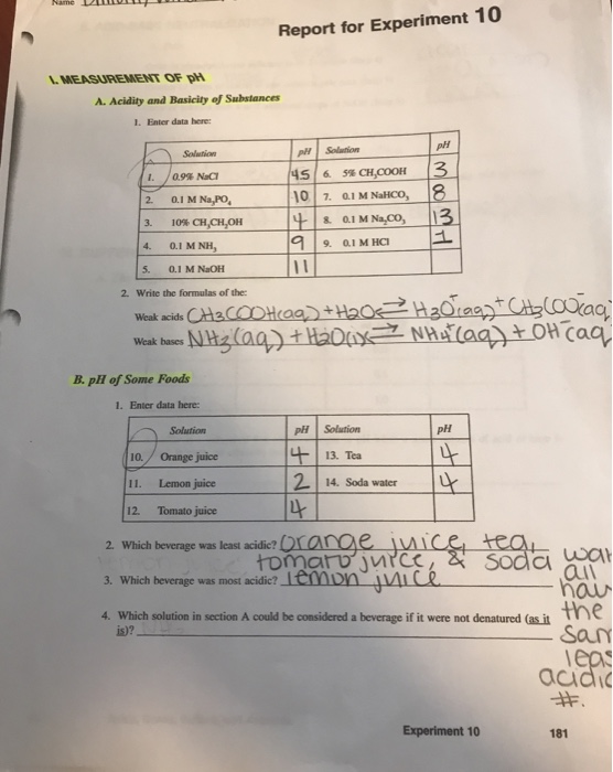 Solved Report for Experiment 10 MEASUREMENT OF PH A. Acidity