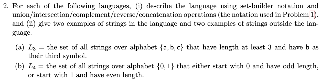 2. For each of the following languages, (i) describe | Chegg.com