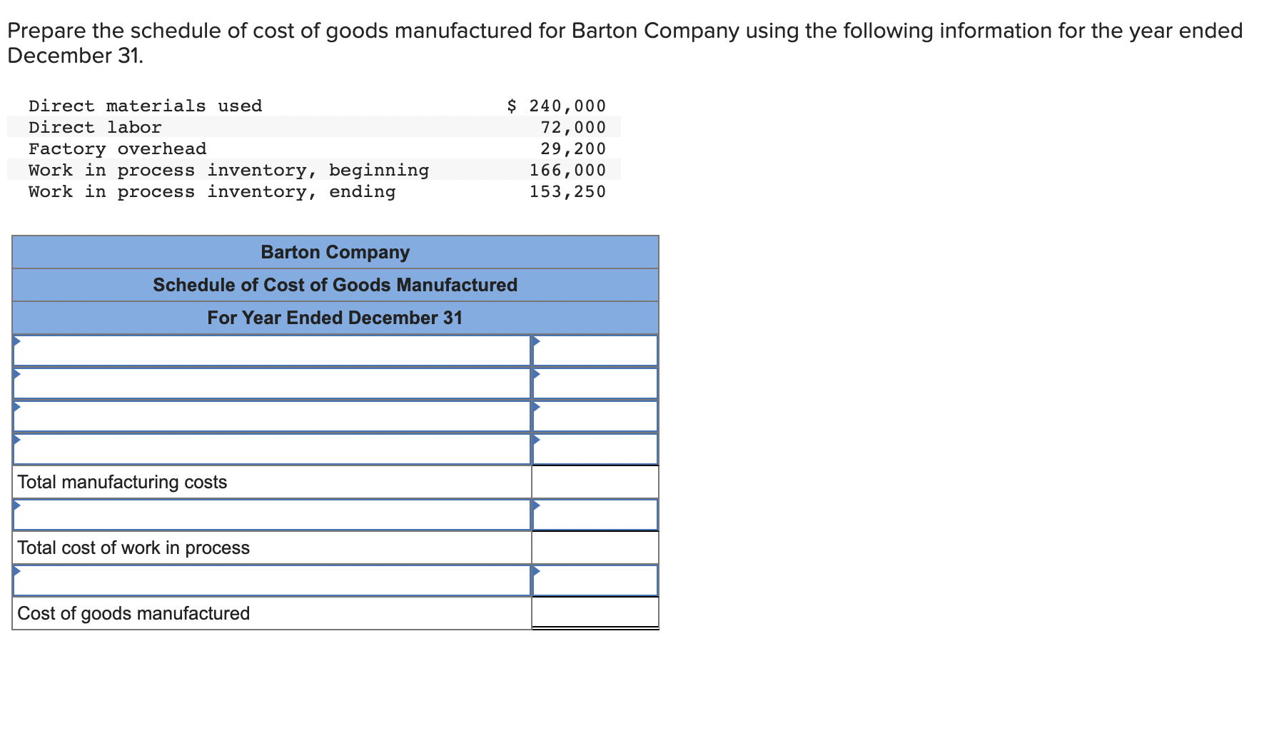 Solved Prepare the schedule of cost of goods manufactured