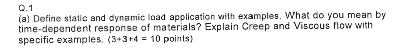 Solved Q. 1(a) ﻿Define static and dynamic load application | Chegg.com