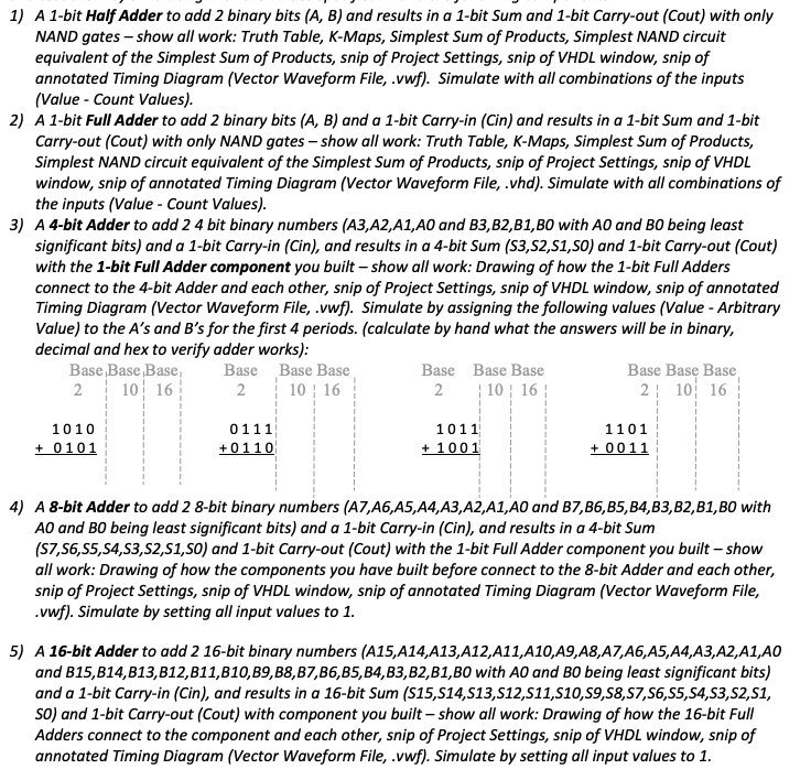 1) A 1-bit Half Adder to add 2 binary bits (A, B) and | Chegg.com
