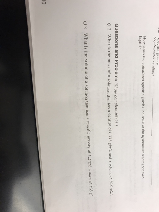 Solved gravity (Hydrometer reading) How does the calculated