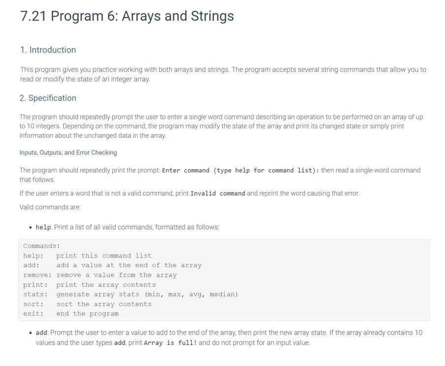 7.21 Program 6: Arrays and Strings 1. Introduction | Chegg.com