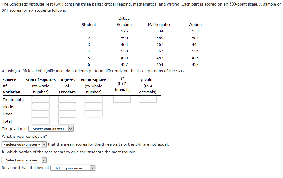 ✓ Solved: The Scholastic Aptitude Test (SAT) consists of three