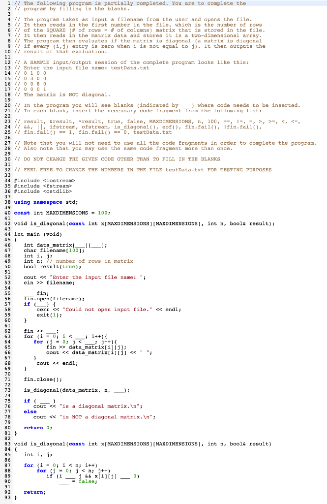 A Programming Code Completed Solved 1 // The following program is partially completed. | Chegg.com