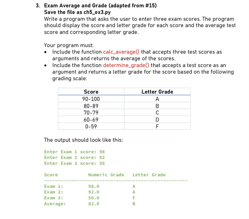 Solved 3. Exam Average and Grade (adapted from #15) Save the | Chegg.com