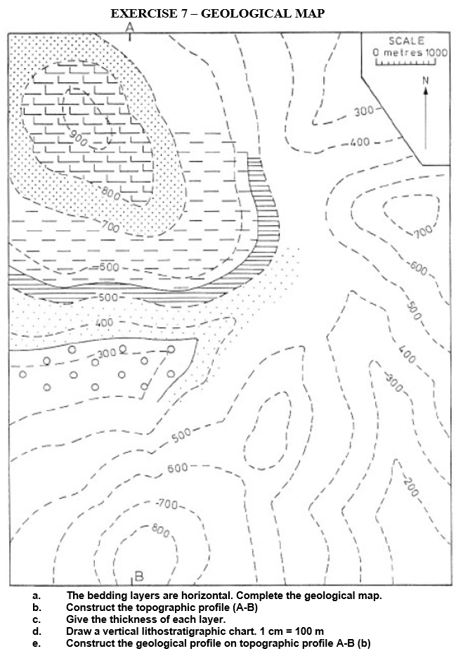 Solved EXERCISE 7 - GEOLOGICAL MAP SCALE O metres 1000 IL | Chegg.com