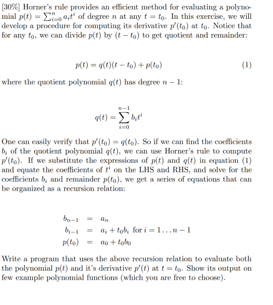 Solved [30%] Horner's rule provides an efficient method for | Chegg.com