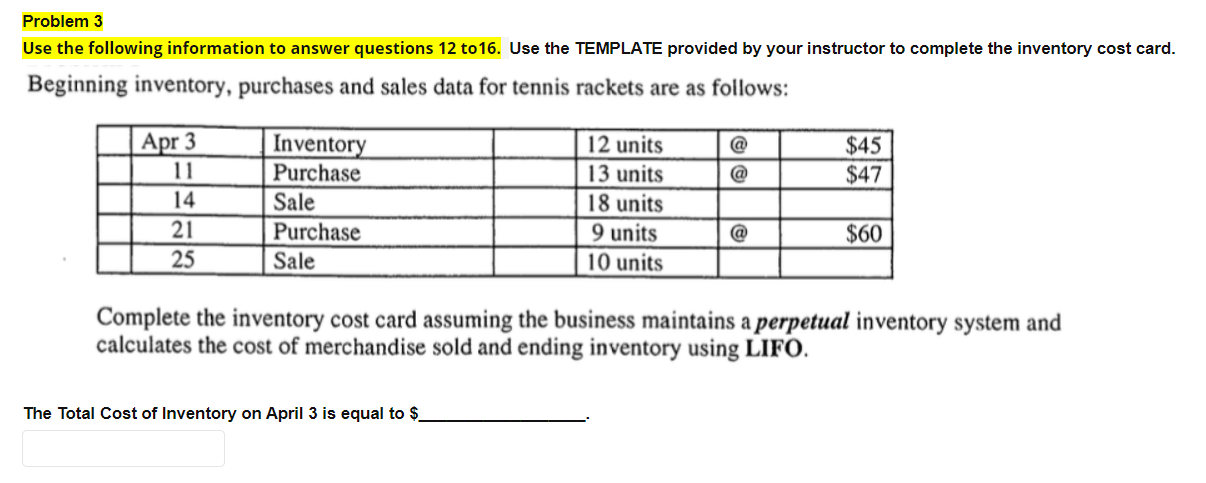 Solved Problem 2 Use the following information to answer | Chegg.com