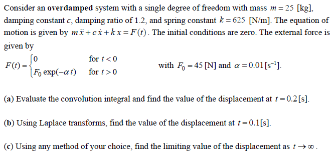 Solved Consider an overdamped system with a single degree of | Chegg.com
