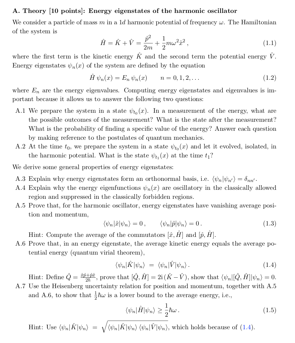 Solved Po2 A Theory 10 Points Energy Eigenstates Of The