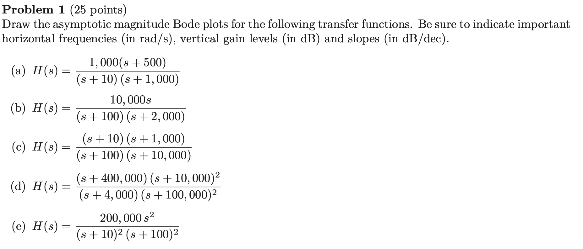 Solved Problem 1 (25 points) Draw the asymptotic magnitude | Chegg.com