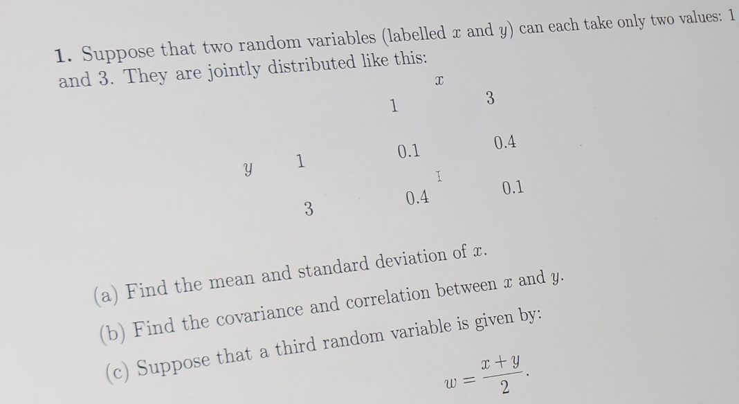 Solved 1. Suppose that two random variables (labelled x and | Chegg.com