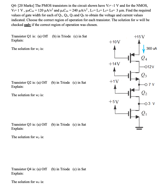 Solved Q4- [20 Marks] The PMOS transistors in the circuit | Chegg.com