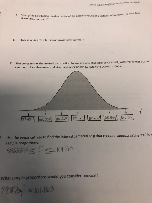 Solved 1.2 Sampling Distributions Lesson 2 D Use the normal | Chegg.com