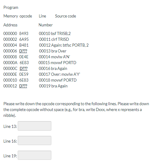 Solved Program Memory opcode Line Source code Address 000000 | Chegg.com